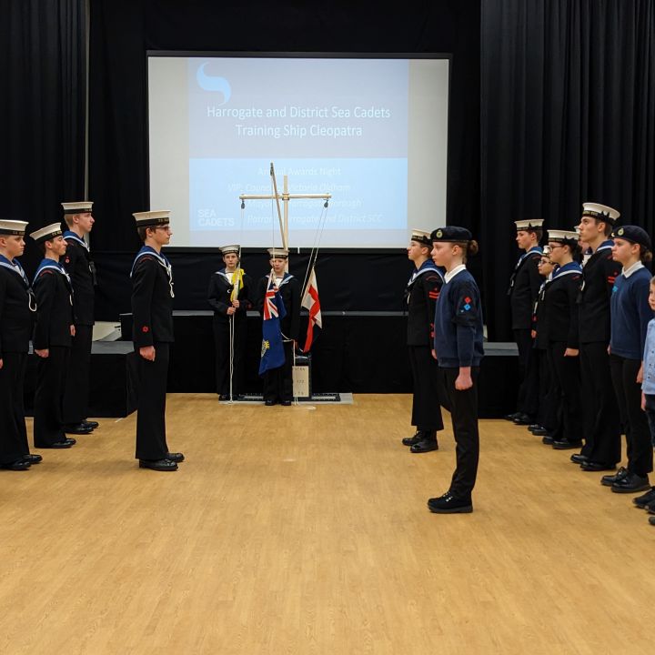 Cadets parade at the "Colours" Ceremony which marks the beginning of every nights activities.